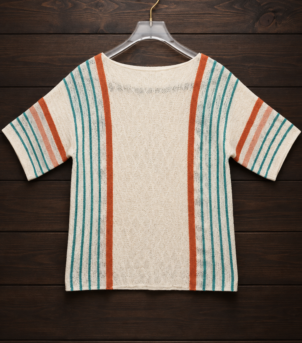 Coastal Striped Knit Round Neck Sweater Top