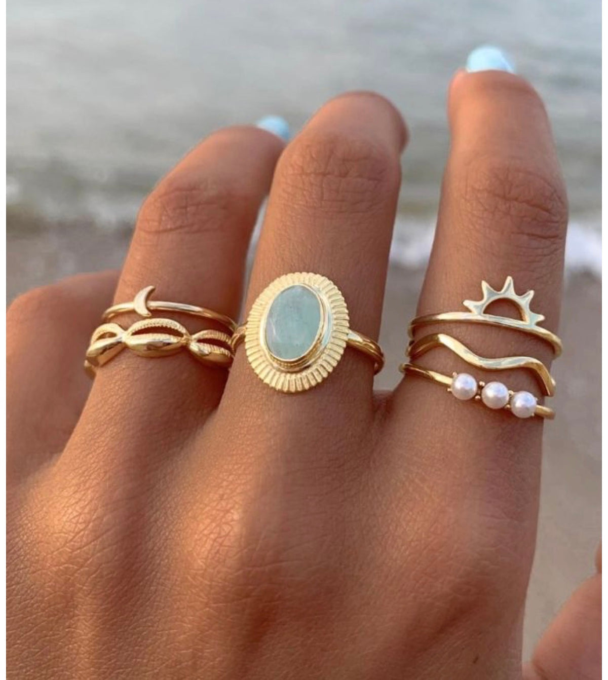 Women's Stainless Steel Coastal Shell Textured Adjustable Ring-Gold
