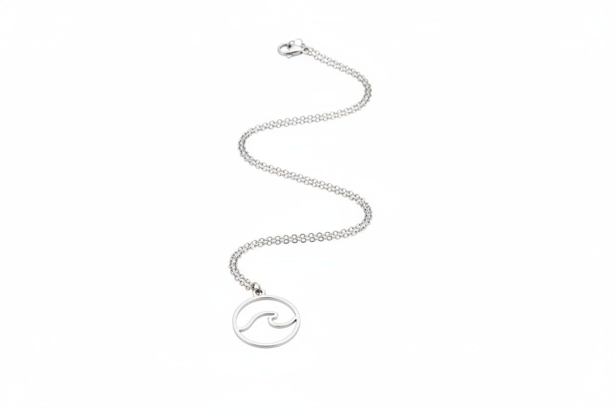 Round Tide Wave Pendant Silver Stainless Steel Necklace
