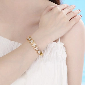 Marble Faux Pearl Star Gold-Plated Stainless Steel Bangle Bracelet