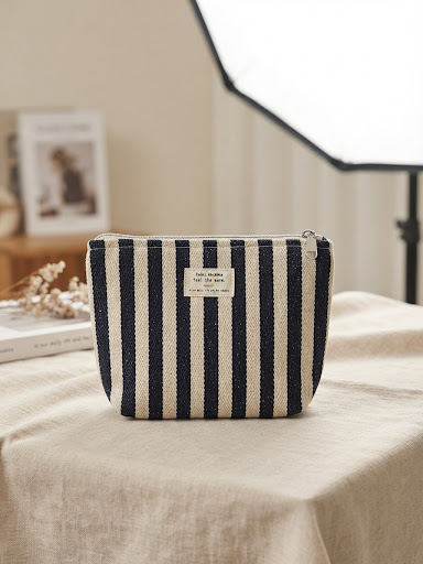 Navy Stripe Cavas Pouch