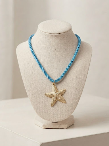 Starfish Pendant Blue Rope Cord Necklace