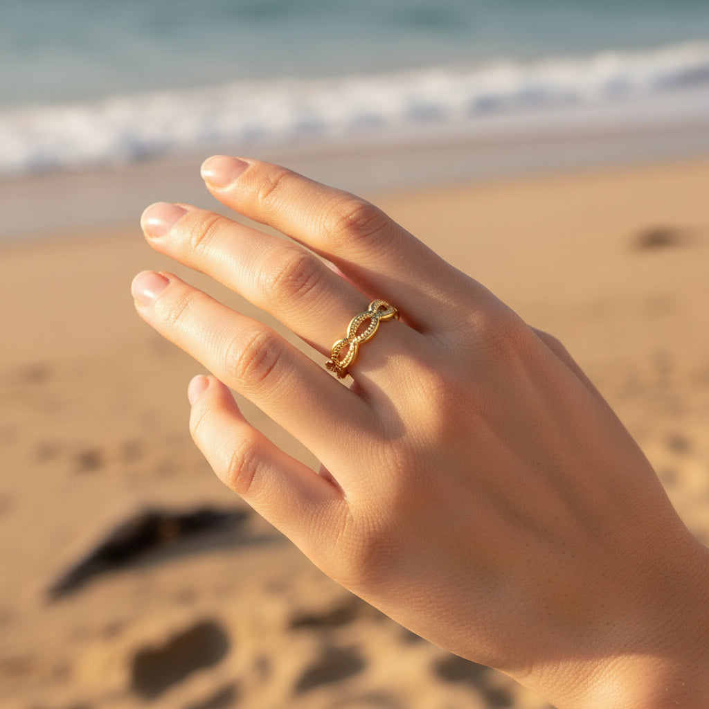 Women's Stainless Steel Coastal Shell Textured Adjustable Ring-Gold