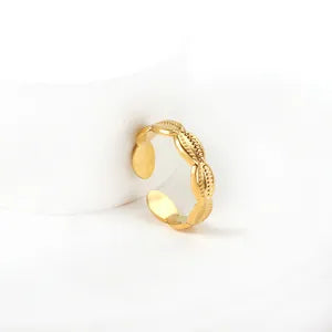 Women's Stainless Steel Coastal Shell Textured Adjustable Ring-Gold