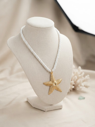 Starfish Pendant White Rope Cord Necklace
