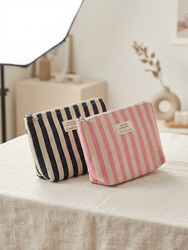Navy Stripe Cavas Pouch