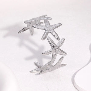 Ocean Starfish Open Cuff Stainless Steel 18K White Gold Plated Bangle