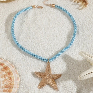 Starfish Pendant Blue Rope Cord Necklace