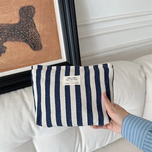 Navy Stripe Cavas Pouch