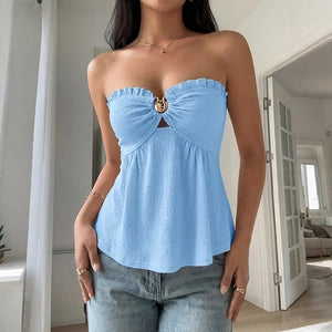 Ocean Breeze Peplum Ruffle Strapless Top
