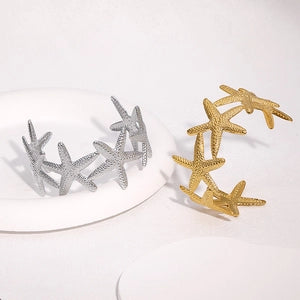 Ocean Starfish Open Cuff Stainless Steel 18K Gold-Plated Bangle