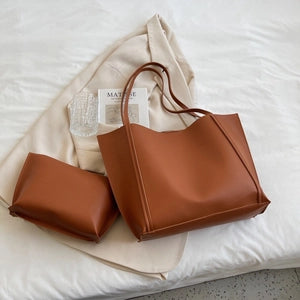 Minimalist Dunes Faux Leather Tote Bag with Matching Pouch