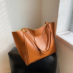 Minimalist Dunes Faux Leather Tote Bag with Matching Pouch