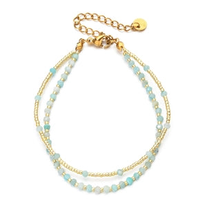 Double Strand Natural Stone Beaded Stainless Steel Bracelet