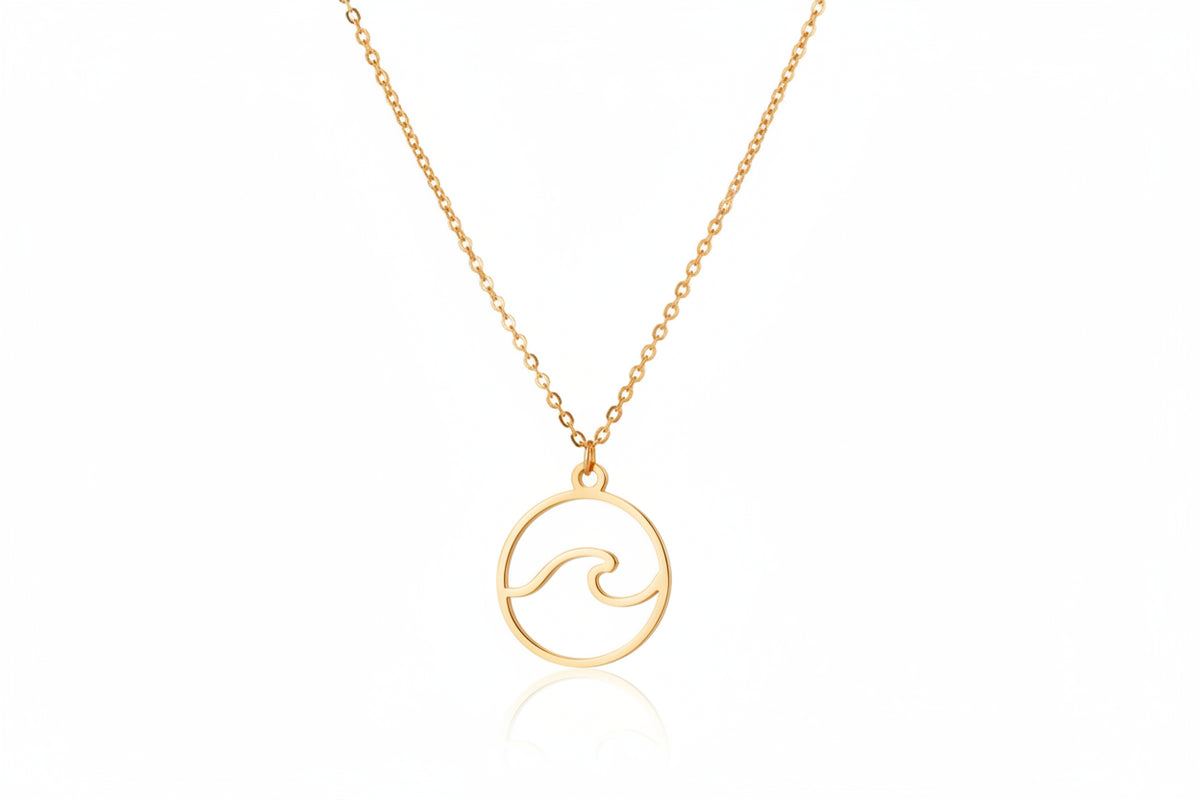 Round Tide Wave Pendant Gold Stainless Steel Necklace