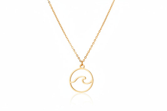 Round Tide Wave Pendant Gold Stainless Steel Necklace