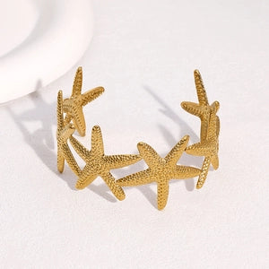 Ocean Starfish Open Cuff Stainless Steel 18K Gold-Plated Bangle