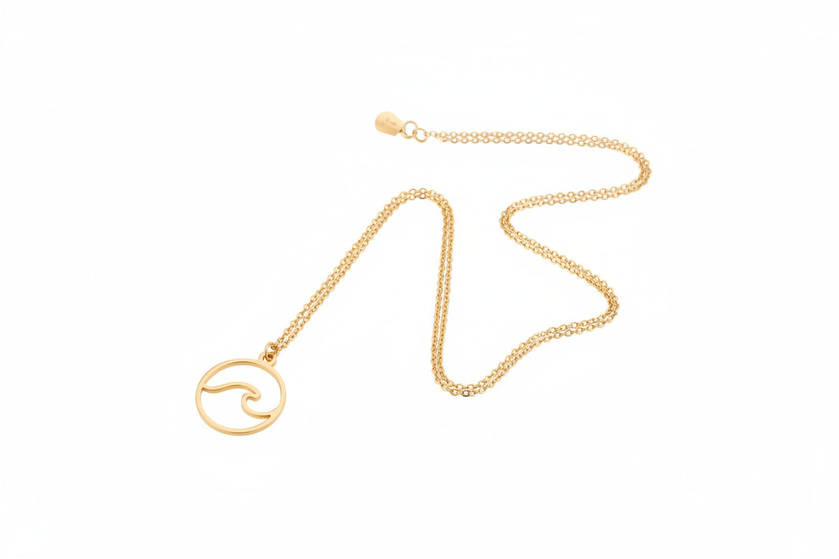 Round Tide Wave Pendant Gold Stainless Steel Necklace
