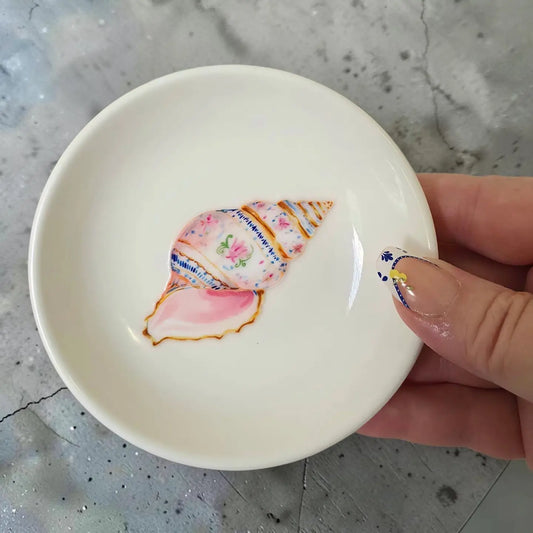 Coastal Ceramic Conch Shell Jewelry Dish