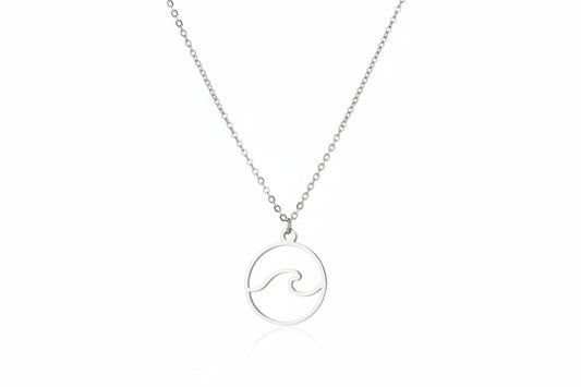 Round Tide Wave Pendant Silver Stainless Steel Necklace