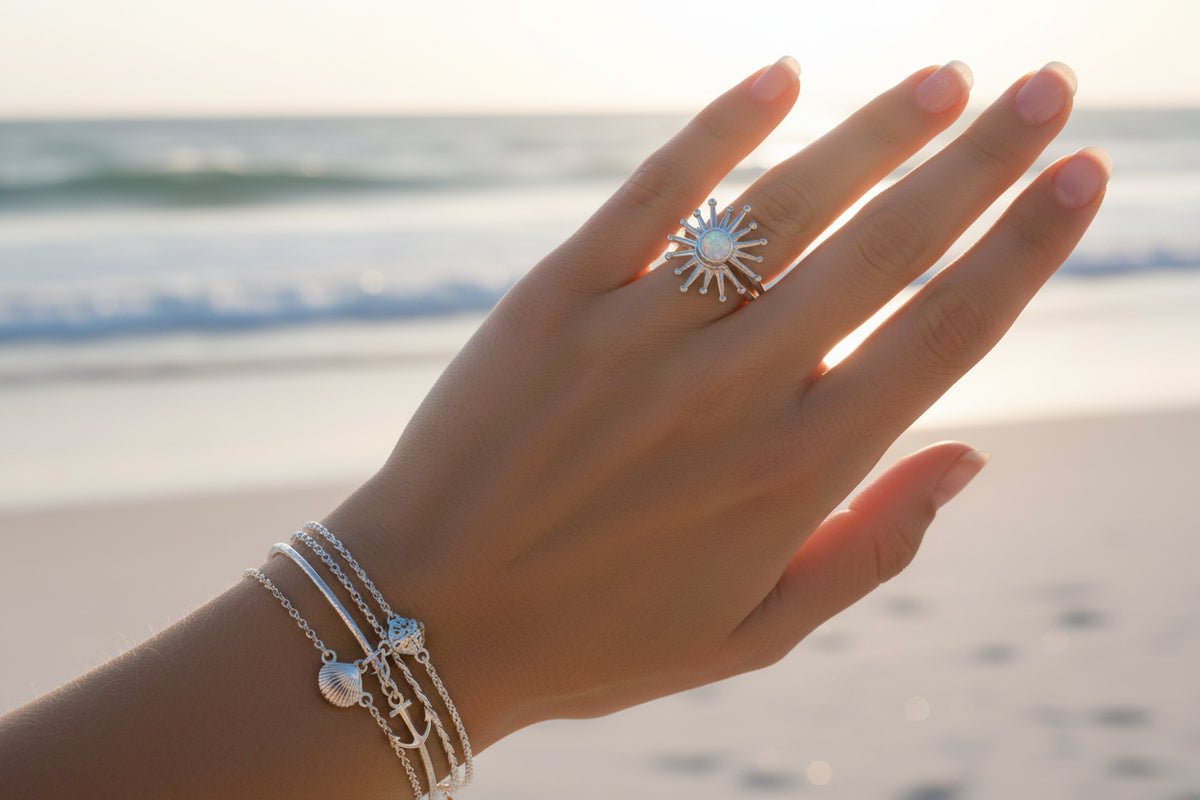 Radiant 2 Piece Sun Ray Ring with Faux Opal