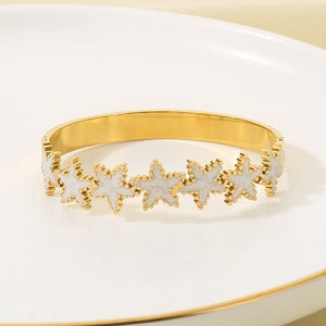 Marble Faux Pearl Star Gold-Plated Stainless Steel Bangle Bracelet