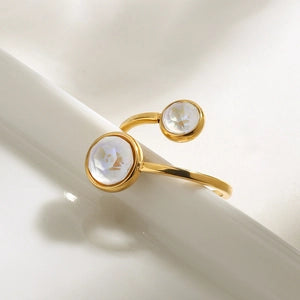 Stainless Steel 18K Gold Plated Zircon Inlaid Ring