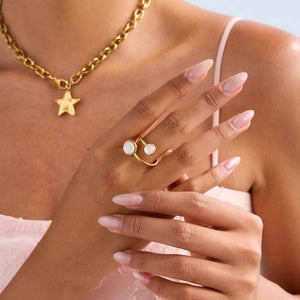 Stainless Steel 18K Gold Plated Zircon Inlaid Ring